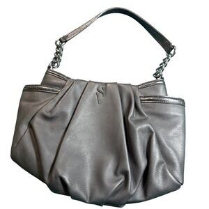 Simply Vera Vera Wang Gray Faux Leather Gathered Shoulder Bag Chain Strap